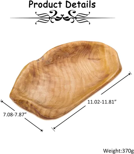 Vista 5 de Jovivi Plato Hondo de Madera de Raíz de Abeto Natural, Bandeja de Servir de Madera Hecha a Mano, Platos de Madera para Sándwich Pan Ensalada