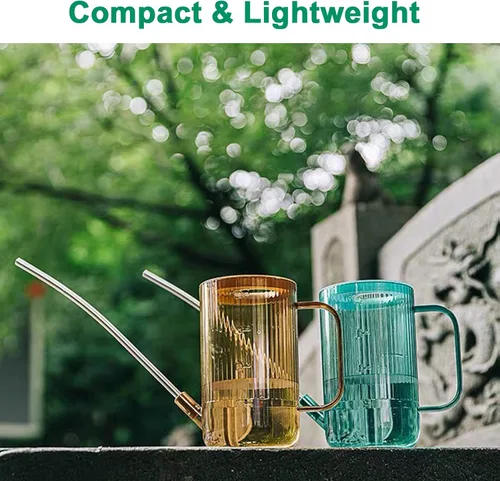 Vista 4 de Tennedriv Green Lata de riego con boquilla larga, para interior, pequeñas latas de riego para plantas de casa, flores, suculentas (marrón)