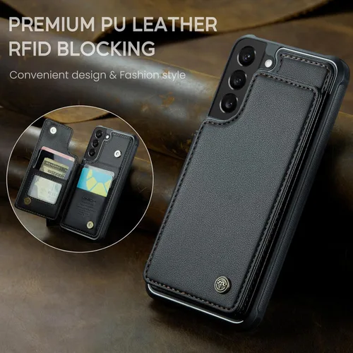 Vista 8 de Vinich Funda tipo cartera para Samsung Galaxy S22 con tarjetero, bloqueo RFID, ranuras de crédito, función atril, a prueba de golpes, para Galaxy