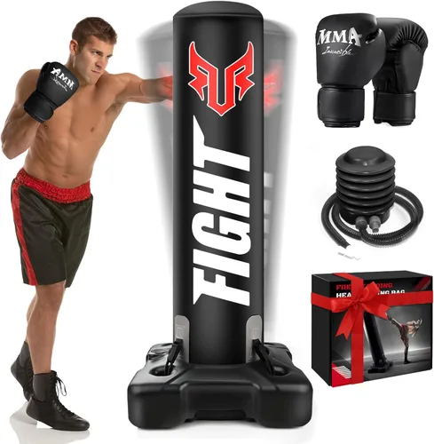 Standing Punching Bag for Adults, Upgrated Base Boxing Bag with Stand Kicking Bag with MMA Gloves and Pump, 0.7mm Thickening Material Heavy Bag for
