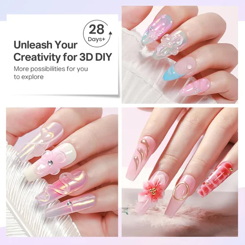 Vista 6 de MIZHSE Gel 3D transparente para arte de uñas, gel constructor sólido para uñas, 5 en 1, escultura no pegajosa, geles de extensión de uñas