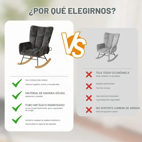 Vista 8 de Mecedora para habitación del bebé con bolsa de aire, silla mecedora de lectura para interiores, acogedoras sillas mecedoras tapizadas con respaldo