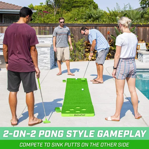 Vista 3 de GoSports BattlePutt - Juego de golf de putting de 2 contra 2, juego estilo Pong con verde de putting de 11 pies, 2 putters y 2 pelotas de golf