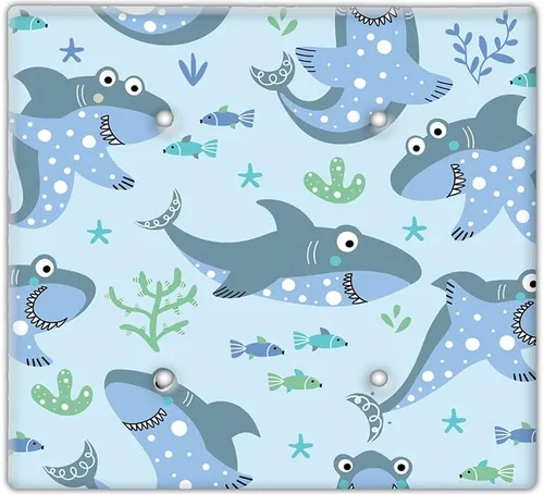 Decorative Wall Switch Cover Plate - Baby Shark Decor Switch Plate - Makes a Great Nursery Decor With Lots of Blues (Double Blank Cover)