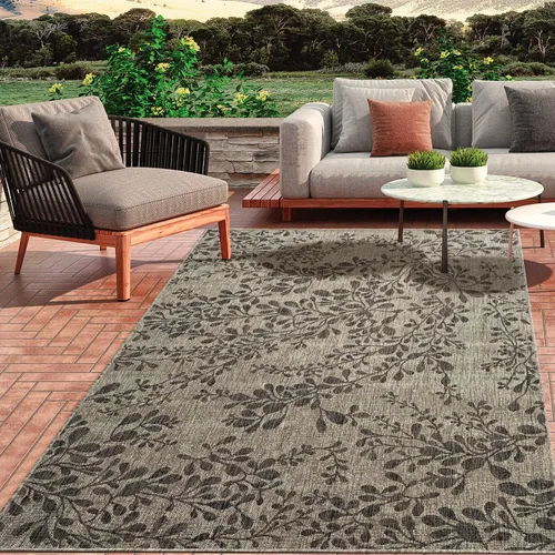 Antep Rugs Patio 6x9 - Alfombra floral para exteriores/interiores (gris, 6 pies 7 pulgadas x 9 pies)