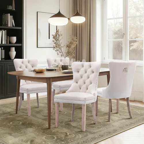 Vista 34 de SoarFlash Juego de 6 sillas de comedor de terciopelo, silla lateral de respaldo alto, silla lateral tapizada moderna de alta gama con capitoné