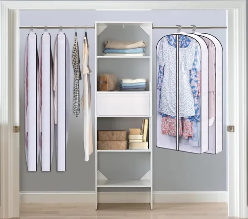 Vista 14 de SLEEPING LAMB Bolsas de ropa con fuelle de 60 pulgadas para almacenamiento de armario, bolsa de vestir transparente para colgar ropa para vestidos