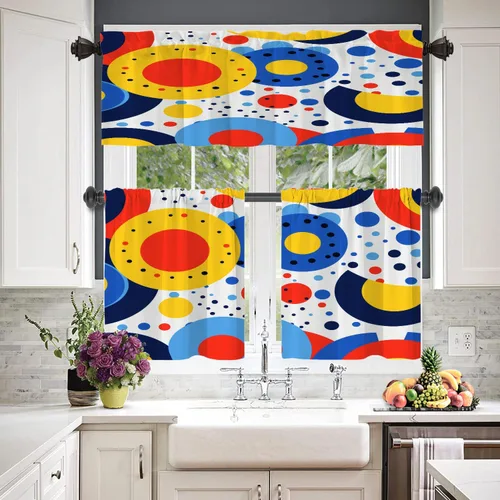 Vista 62 de Cortinas opacas de poliéster multicapa para cafetería, con diseño de diamantes, 2 unidades, 26 x 24 pulgadas