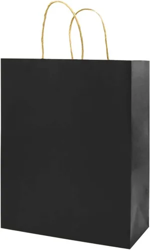 bagmad Paquete de 100 bolsas pequeñas de papel kraft negro de 5.25 x 3.25 x 8 pulgadas con asas a granel, bolsas de regalo, para manualidades,