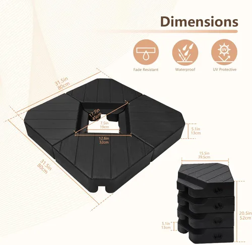 Vista 4 de C-Hopetree Soporte de pesos base resistente de 229 libras para sombrilla de patio al aire libre en voladizo, juego de 4 piezas, color negro