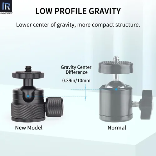 Vista 3 de Mini Ball Head-INNOREL C19 Mount Tripod Head-CNC Metal Low Profile Ballhead 360° Pan 90° Tilt Tripods Mount with 3/8" to 1/4" Adapter Ballheads, Max