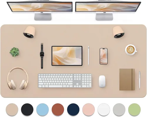Vista 15 de Bloss Tapete de escritorio beige de 23.6 x 13.8 pulgadas, tapete de escritorio para escritorio, alfombrilla de mouse de cuero grande impermeable