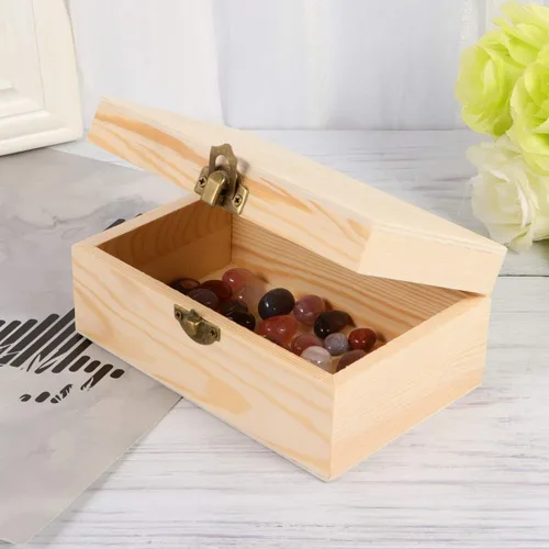 Vista 4 de HEALLILY Joyero de madera sin acabar, organizador de almacenamiento de manualidades, rectángulo compacto para aretes, anillos, cuentas, decoración