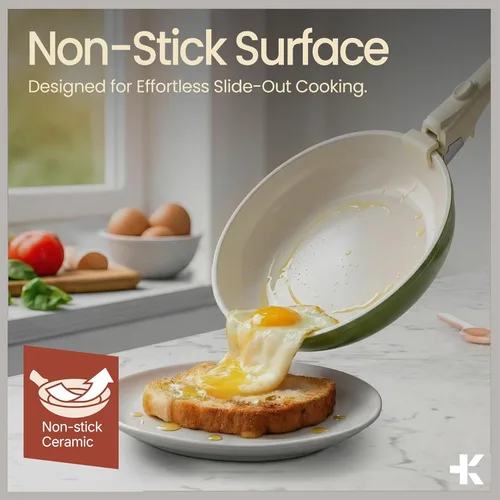 Vista 4 de Juego de ollas y sartenes antiadherentes de cerámica y granito, 14 piezas con asas desmontables, apilables, ahorro de espacio, apto