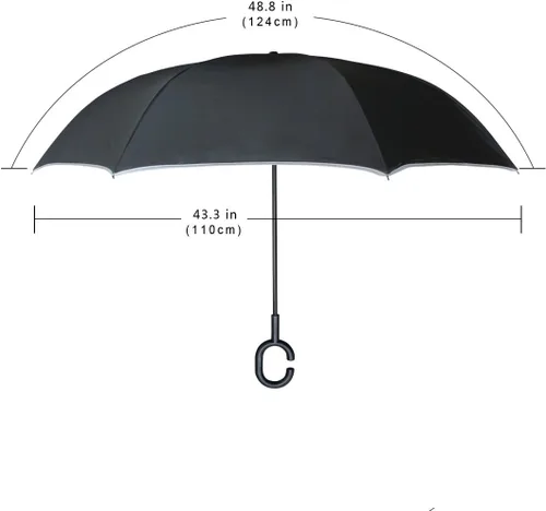 Vista 5 de ALAZA - Paraguas invertido de colibrí pequeño de doble capa, resistente al agua, resistente al viento, con mango en forma de C para automóvil