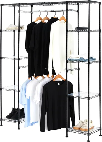 Amazon Basics Organizador de Armario Colgante de Metal Ajustable y Expandible con Estantes, 57-80''L x 14''W x 72''H, Negro