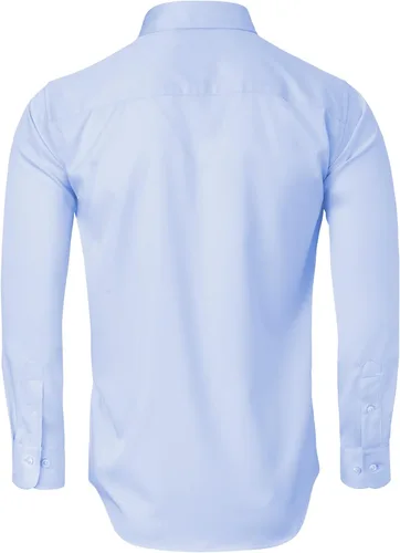 Vista 2 de Alimens & Gentle Camisas de vestir para hombre, de manga larga, sin arrugas, elásticas, sólidas, formales, con botones, con bolsillo