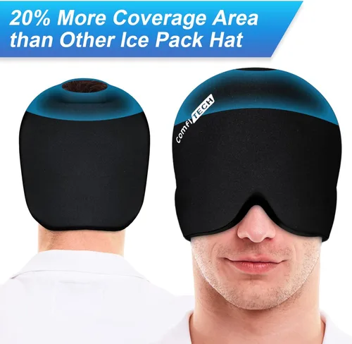 Vista 3 de ComfiTECH Paquete de Hielo para Cabeza, Envoltura de Sombrero de Gel de Enfriamiento, Grande, Negro