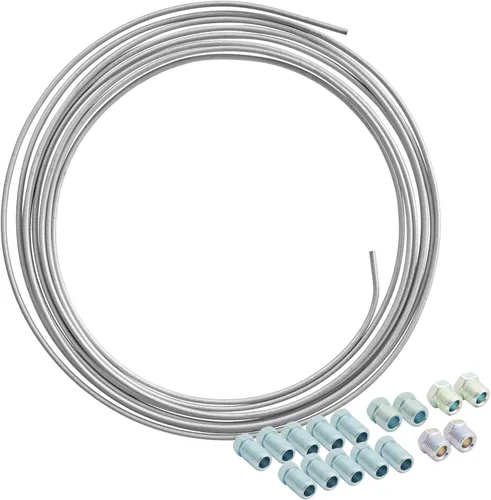 4LIFETIMELINES Kit de línea de freno, tubo de acero galvanizado, bobina de tubería de línea de freno de 1/4 pulgadas x 25 pies, con 16 accesorios