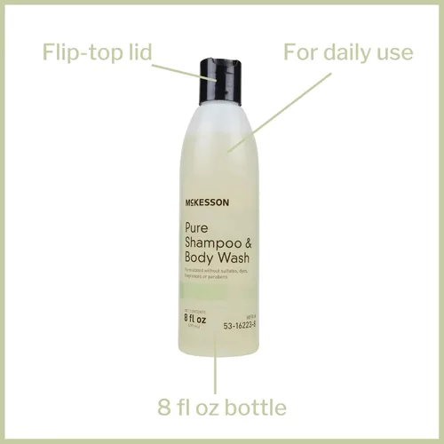 Vista 4 de McKesson Champú puro y gel de baño, sin sulfatos, colorantes, fragancia y parabenos, sin perfume, 8 onzas, 1 unidad