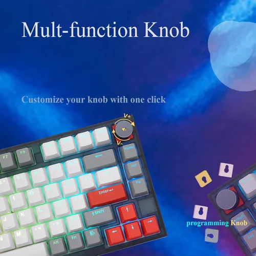 Vista 2 de SKYLOONG GK75 Teclado compacto programable para juegos, diseño TKL 75%, teclado mecánico intercambiable en caliente con cable RGB, con perilla