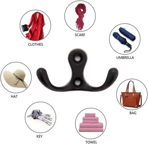 Vista 6 de Perchero de metal de doble punta, gancho de pared para colgar ropa, pantalones, bolso, bata, cinturón, corbata, llave, taza, corona, ganchos Negro