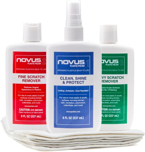 NOVUS -PK1-8 | Plastic Clean & Shine #1, removedor de arañazos fino #2, removedor de arañazos pesado #3 y paquete de esmaltes | Botellas de 8 onzas