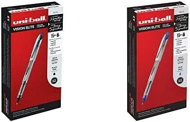 uni-ball Vision Elite - Bolígrafos de punta redonda, 0.031 in, negro, paquete de 12 bolígrafos Vision Elite de punta redonda, 0.031 in, azul