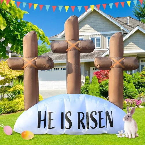 Vista 8 de Domkom Arco inflable de Pascua de 12 pies de largo para decoración al aire libre, luces LED integradas para decoración de patio, para decoración