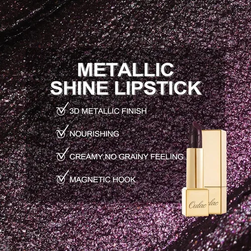 Vista 5 de Oulac Lápiz labial negro metálico para mujer, color de labios de alto impacto con fórmula cremosa hidratante, vegano y libre de crueldad, lápiz