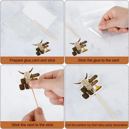 Vista 5 de Suzile 48 piezas My 1st Rodeo Cake Topper Cowboy Cupcake Toppers Hat Boot Cow Skull Cactus Enterizo Bufanda Cowgirl Cake Decor para cumpleaños