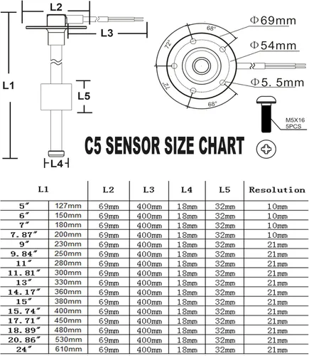 Vista 4 de SAMDO 0-190 ohmios 20.86" (530mm) emisor de tanque de combustible de acero inoxidable - Sensor de flotador para marina, barco, camión, coche