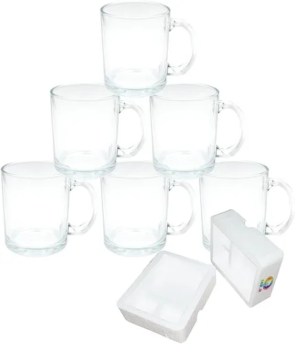 Vista 6 de MR.R Juego de 6 tazas de vidrio esmerilado de 11 onzas, tazas de café con asa para transferencia de revestimiento térmico térmico