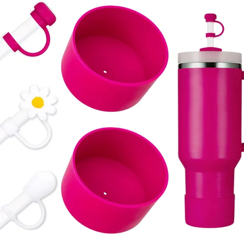 Vista 9 de Juego de funda para botas y pajilla, 2 fundas de silicona, 3 tapas de pajita, protector inferior para Stanley Cup H2.0 30 oz y 40 oz, coincidencia