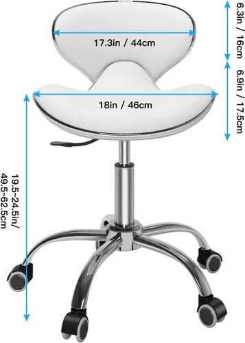 Vista 9 de SALONFACTORY Taburete con ruedas ajustable multiusos blanco con respaldo Heavy Duty 400Lbs, 360 giratorio con ruedas, 5 pulgadas ajustable