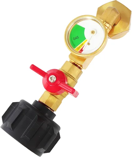 Adaptador de recarga de propano de 20 libras a 1 libra, adaptador de codo de recarga de propano con válvula y medidor, apto para tanque de propano