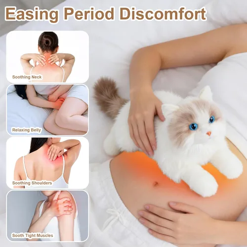 Vista 3 de Chongker Animales de peluche para microondas y pesados, 2 libras de peluche con calefacción de gato con almohadilla térmica extraíble sin perfume