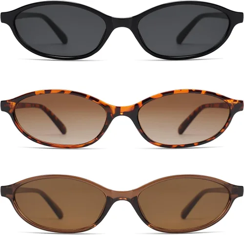 Vista 4 de Gafas de sol retro ovaladas de ojo de gato para mujer, Y2k, gafas de sol estrechas de moda, gafas de sol de diseñador AR82253
