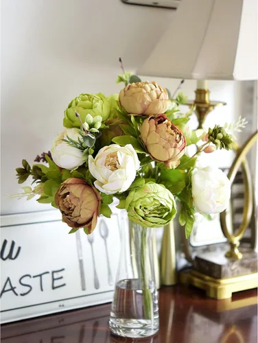 Vista 3 de FiveSeasonStuff - Peonías y hortensias artificiales de seda, ideal para decoración de bodas, novias, hogar, decoración de centro de mesa (2 ramos).