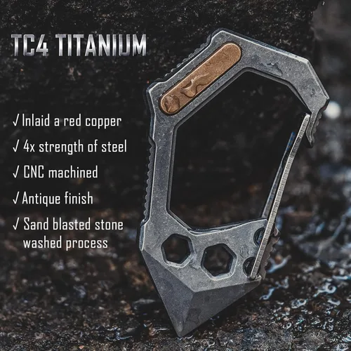 Vista 5 de KeyUnity Sacapuntas de mano de aleación de titanio KT00, mosquetón KU02 y paquete de silbato KA25M EDC