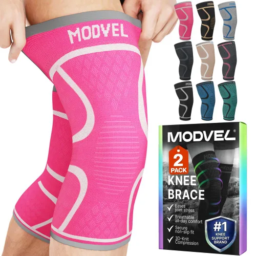 Vista 8 de Modvel - Pack de 2 rodilleras para hombres y mujeres - Mangas de compresión para rodillas para alivio del dolor articular, soporte para ACL