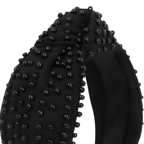 Vista 6 de YISSION 1 unidad Diadema anudada de perlas para mujer, banda para la cabeza con cuentas antideslizante, diadema ancha de perlas para mujer, banda