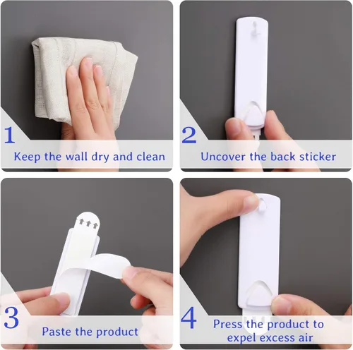 Vista 4 de Jetec 8 ganchos adhesivos para marcos sin daños, ganchos adhesivos para el hogar, baño, cocina, puerta, armario, color blanco