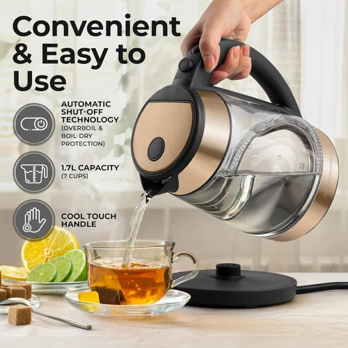 Vista 3 de Tetera Eléctrica de Agua de Ebullición Rápida Zulay Kitchen - 1.7L, 1500W, Apagado Automático para Protección Contra Sobrecalentamiento y Hervir