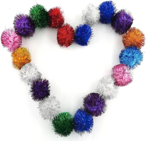 Vista 7 de 20 piezas de bolas de pompones de brillo con flecos de tinsel, juguete favorito del gato de colores surtidos
