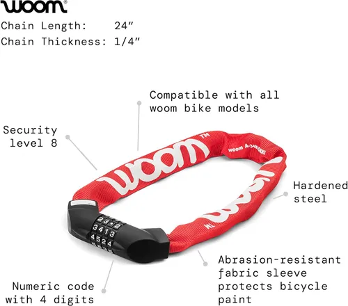 Vista 2 de woom Lokki - Cerradura de bicicleta con combinación de cable para bicicleta, cerradura de seguridad de cadena de acero endurecido