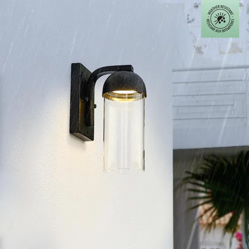 Vista 4 de GLOBE 60000023 - Lámpara de pared eléctrica LED integrada de 12 W, color negro mate, pantalla de cristal transparente, luz de porche, luces de pared