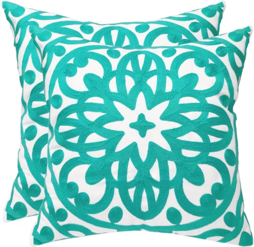 Vista 43 de Alysheer Funda de almohada decorativa bordada de 18 x 18 pulgadas, acogedora y fresca funda de cojín bohemia con diseño de mandala chic de punto
