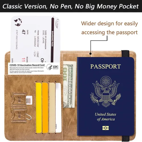 Vista 3 de Funda para pasaporte con bloqueo RFID de piel, organizador de documentos de viaje), 43237-2