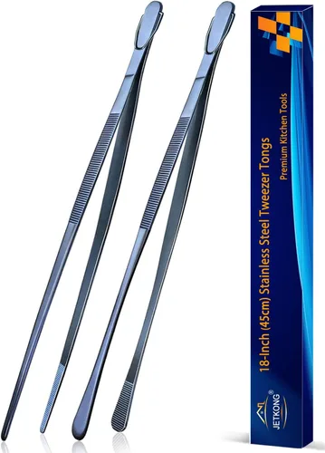 Vista 10 de JETKONG 2 pinzas para alimentos de 9 pulgadas, pinzas de cocina de acero inoxidable, pinzas de cocina (negro)